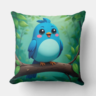 Cute Cartoon Blue Bird for Kids & Cozy Decor Throw Pillow