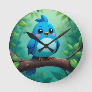 Cute Cartoon Blue Bird Round Clock