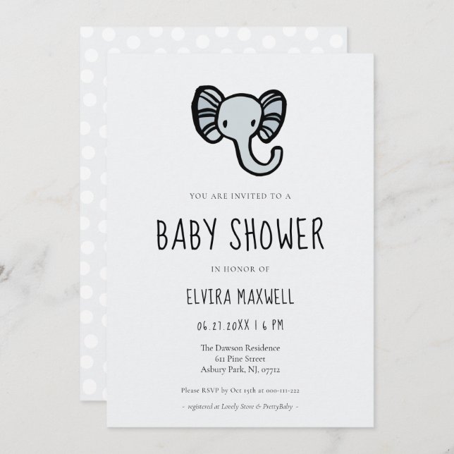 Cute cartoon blue elephant Baby shower Invitation (Front/Back)
