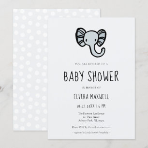 Cute cartoon blue elephant Baby shower Invitation