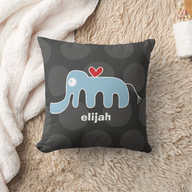 Cute Cartoon Blue Elephant Love Fun Dots Boy Kids Throw Pillow (Blanket)