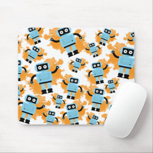 Cute Cartoon Blue Robot Orange Watercolor Splash Mouse Pad
