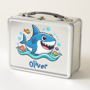 Cute Cartoon Blue Shark Metal Lunch Box