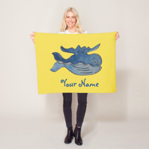 Cute Cartoon Blue Whale Fleece Blanket