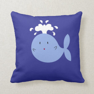 Cute Cartoon Blue Whale Throw Pillow