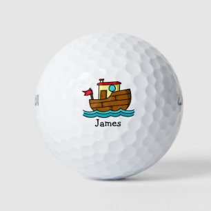Cute Cartoon Boat Illustration Personalized Golf Balls