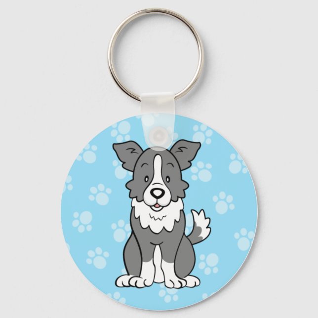 Cute Cartoon Border Collie Keychain (Front)