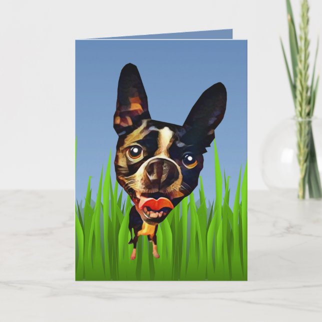 Cute Cartoon Boston Terrier Greeting Card (Front)