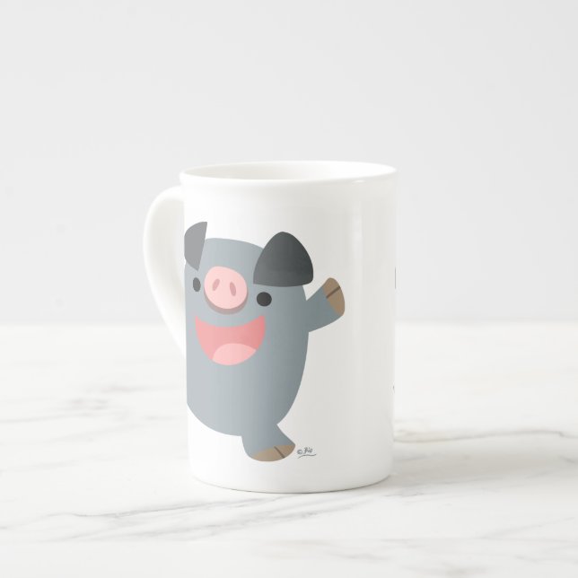 Cute Cartoon Bouncy Pig Bone China Mug (Front Left)