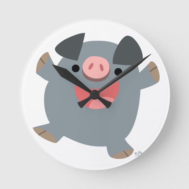 Cute Cartoon Bouncy Pig Wall Clock (Front)