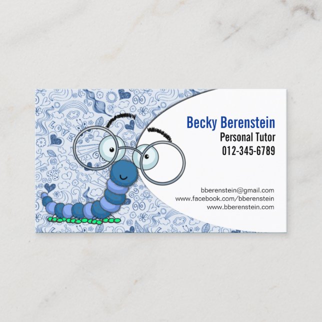 Cute Cartoon Bover Tutor Carte de visite bleu (Devant)