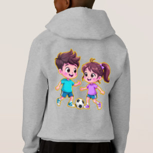 Cute Cartoon Boy and Girl Playing Soccer Together