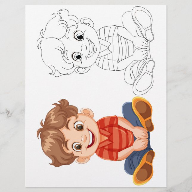 Cute Cartoon  boy colouring page (Front)