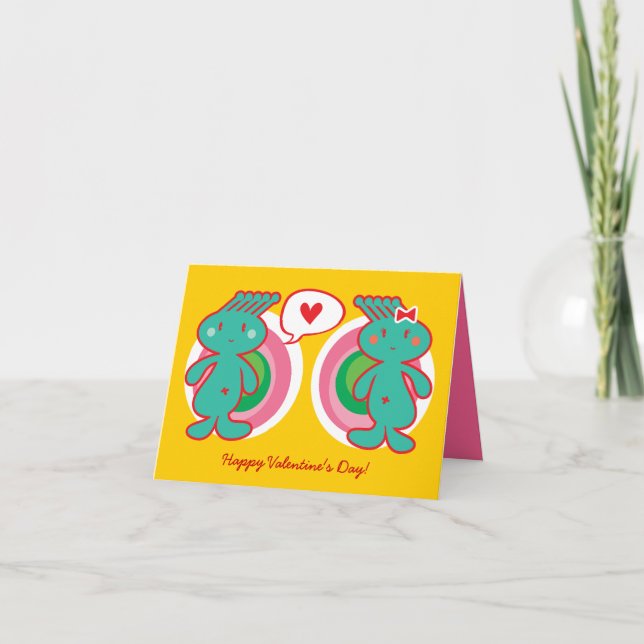 Cute Cartoon Boy Girl Couple Happy Valentine's Day Holiday Card (Front)