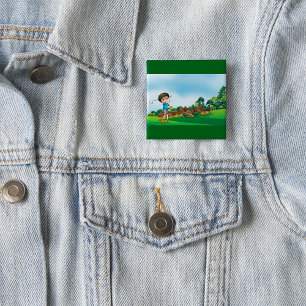 Cute Cartoon Boy Golfing Fun Golf Lover Design  2 Inch Square Button