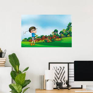 Cute Cartoon Boy Golfing Fun Golf Lover Design  Poster