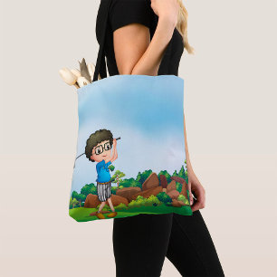 Cute Cartoon Boy Golfing Fun Golf Lover Design Tote Bag