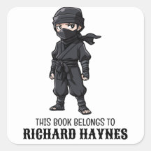Cute Cartoon Boys BLack Ninja Book Label