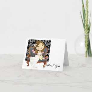 Cute Cartoon Bride Bridal Shower Thank You Card