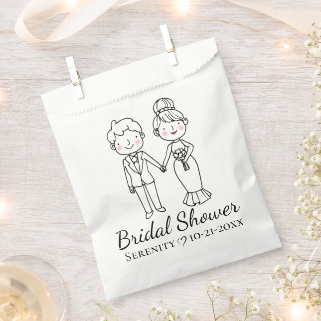 Cute Cartoon Bride Groom Bridal Shower Favour Bag (Clipped)