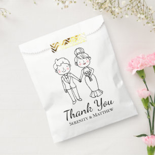 Cute Cartoon Bride Groom Thank You Wedding Favour Bag