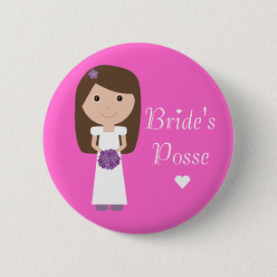 Cute Cartoon Bride's Posse Bachelorette Party Pink 2 Inch Round Button