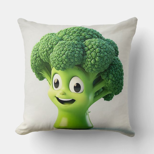 Cute Cartoon Broccoli Character Throw Pillow (Front)
