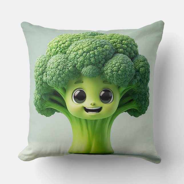 Cute Cartoon Broccoli Character Throw Pillow (Front)