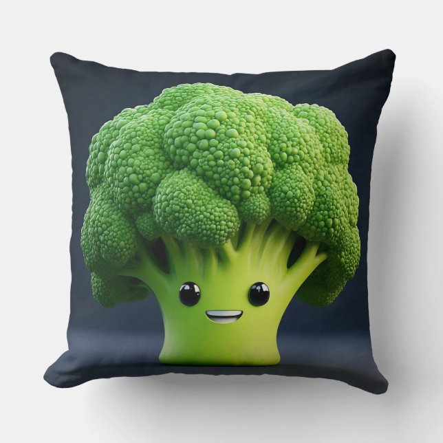 Cute Cartoon Broccoli Character Throw Pillow (Front)