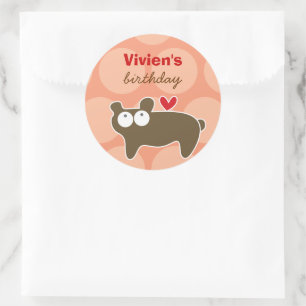 Cute Cartoon Brown Bear Fun Kid's Birthday Party Classic Round Sticker