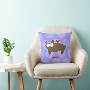 Cute Cartoon Brown Bear Love Fun Dots Children Kid Throw Pillow