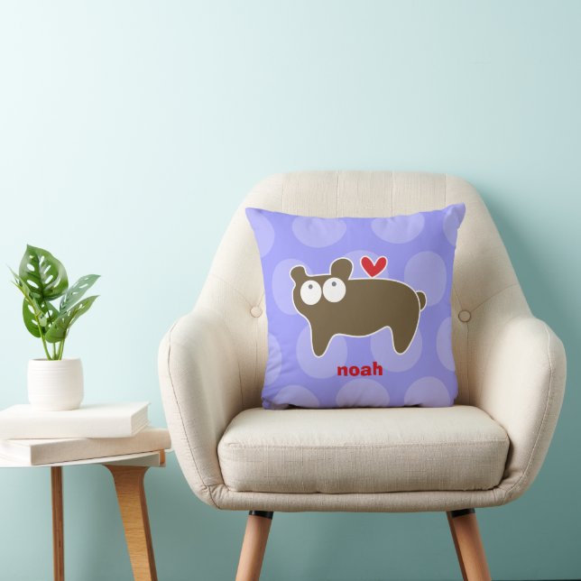 Cute Cartoon Brown Bear Love Fun Dots Children Kid Throw Pillow (Chair)
