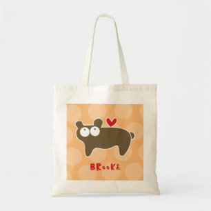 Cute Cartoon Brown Bear Love Fun Dots Girl Kids Tote Bag