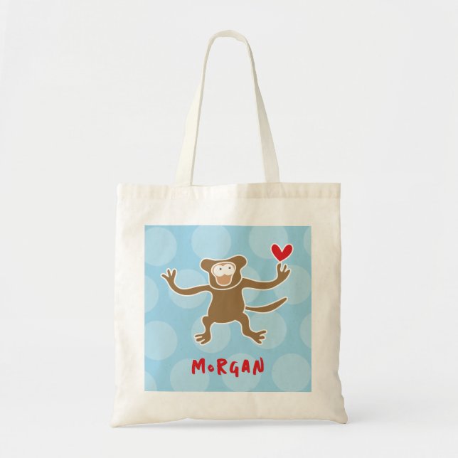 Cute Cartoon Brown Monkey Love Fun Dots Boy Kids Tote Bag (Front)