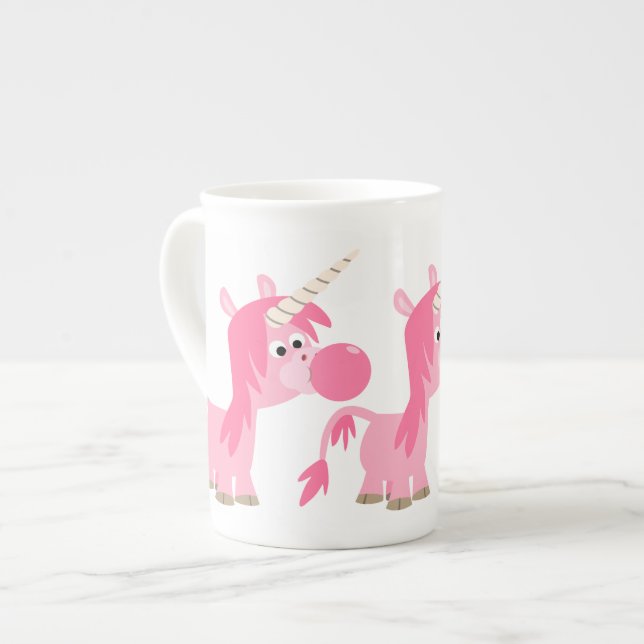 Cute Cartoon Bubble Gum Unicorn Bone China Mug (Front Left)