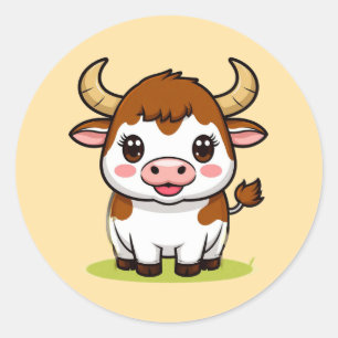 🐂 Cute Cartoon Bull For Fun Decor 💫 Classic Round Sticker