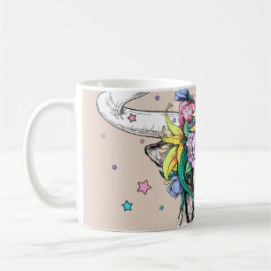 Cute cartoon bull in a floral wreath. Bright portr Coffee Mug