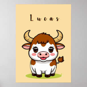 Cute Cartoon Bull Kids Room Decor🐂 Poster
