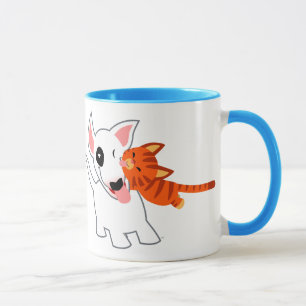 Cute Cartoon Bull Terrier and Kitten Mug