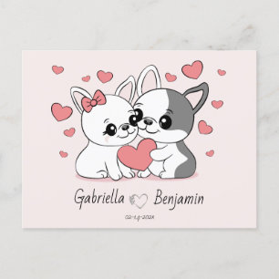 Cute Cartoon Bulldog Lovers Heart Valentine’s Day Postcard