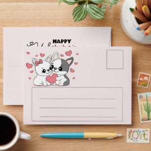 Cute Cartoon Bulldog Lovers Hearts Valentine’s Day Envelope