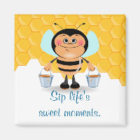 Cute Cartoon Bumble Bee Carrying Buckets of Honey