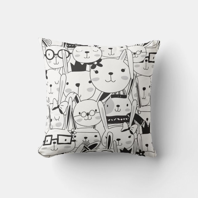 Cute Cartoon Bunny Rabbits Lots of Bunnies Throw Pillow (Front)