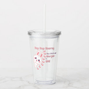 Cute Cartoon Bunny Turning One Girls 1st Birthday  Acrylic Tumbler