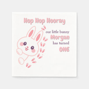Cute Cartoon Bunny Turning One Girls 1st Birthday  Napkin