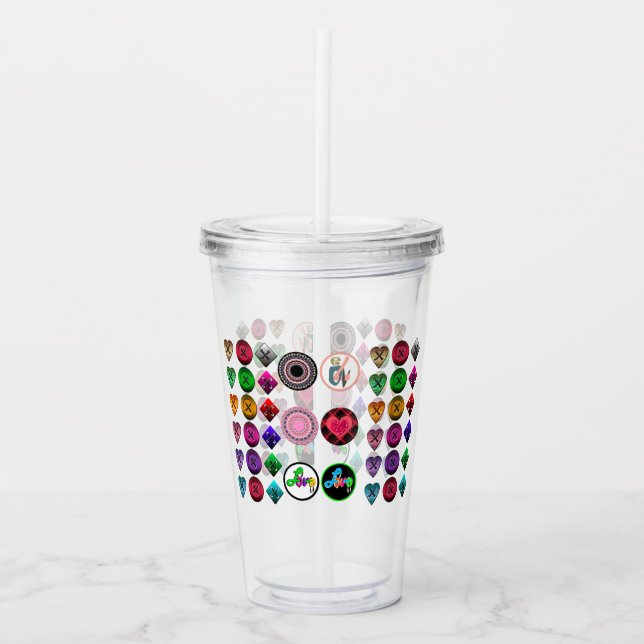 Cute cartoon buttons bright colourful white backgr acrylic tumbler (Front)