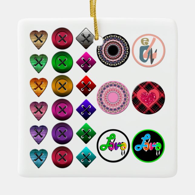 Cute cartoon buttons bright colourful white backgr ceramic ornament (Front)