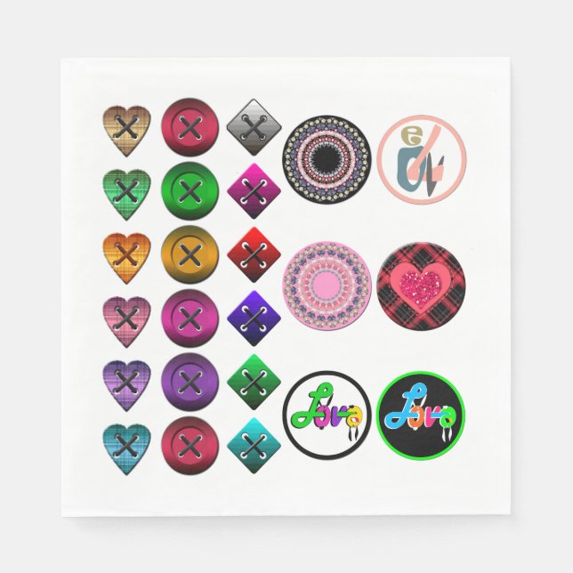 Cute cartoon buttons bright colourful white backgr napkin (Front)