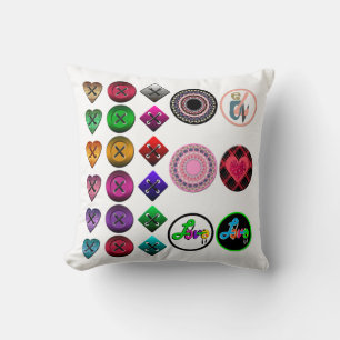 Cute cartoon buttons bright colourful white backgr throw pillow