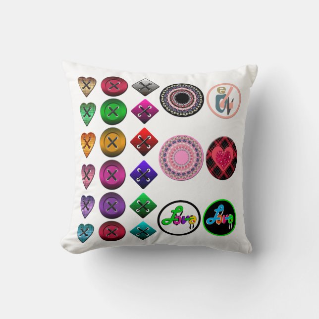 Cute cartoon buttons bright colourful white backgr throw pillow (Front)